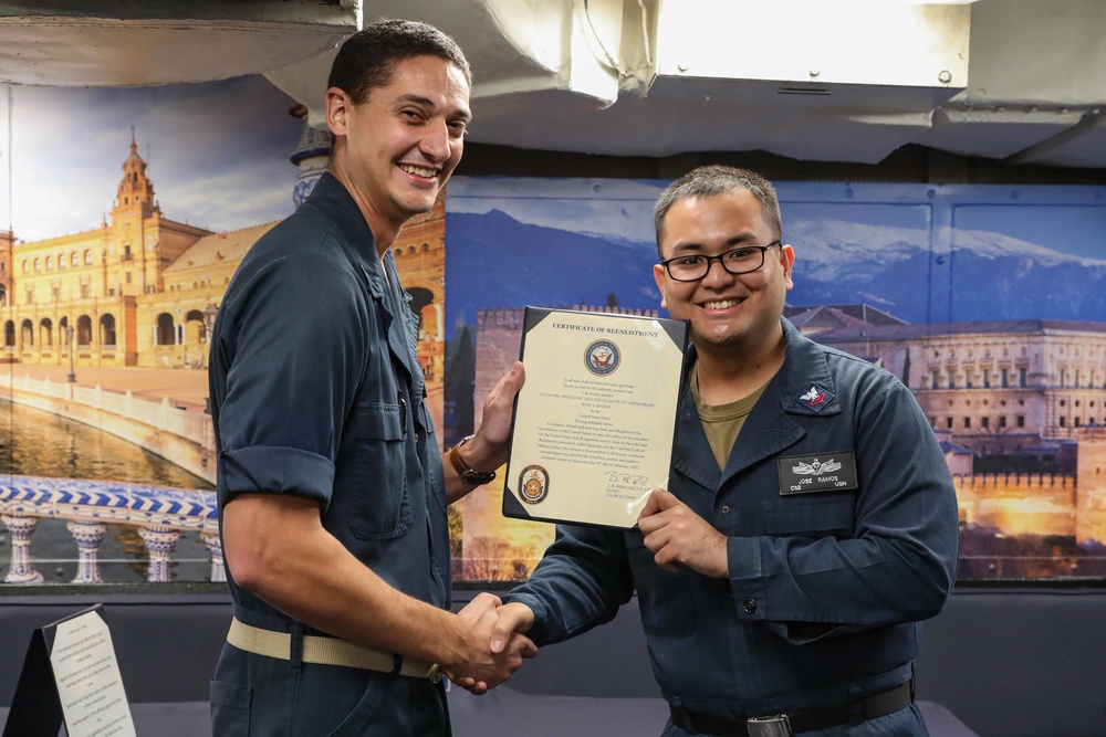 USS Ross Sailor reenlists