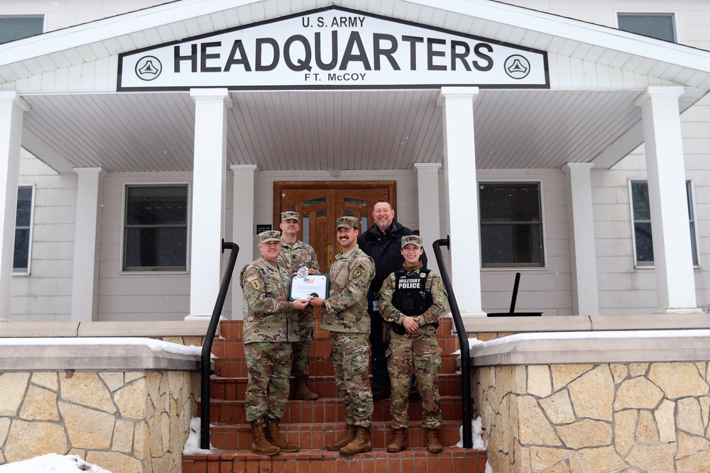 79th MP Soldier supporting OAW flies special flag for Chicago Police Memorial Foundation