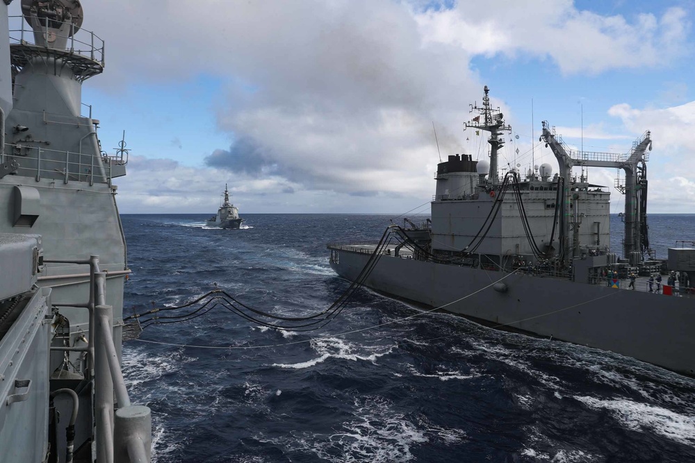 JMSDF Towada and Myoko conduct a RAS with Mobile Bay