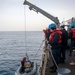 Sailors aboard Arleigh Burke-class guided-missile destroyer USS Mitscher (DDG 57) launch a ridged-hull inflatable boat