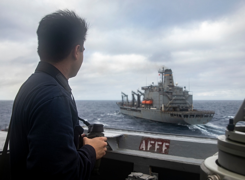 Sailors Aboard USS Ralph Johnson Conduct Replenishment-at-Sea with USNS Guadalupe (T-AO-200)