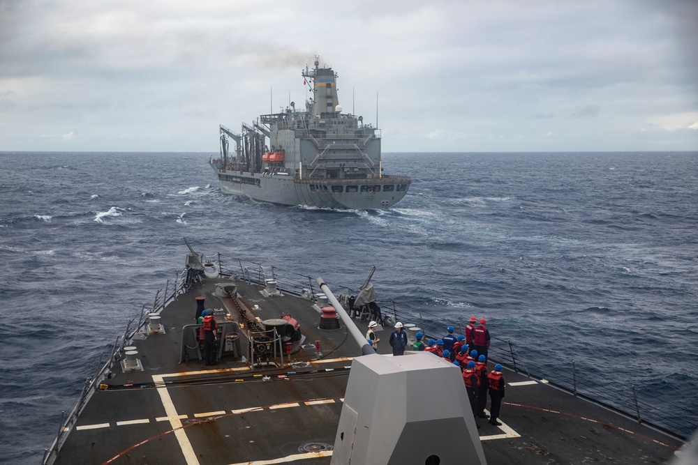 Sailors Aboard USS Ralph Johnson Conduct Replenishment-at-Sea with USNS Guadalupe (T-AO-200)