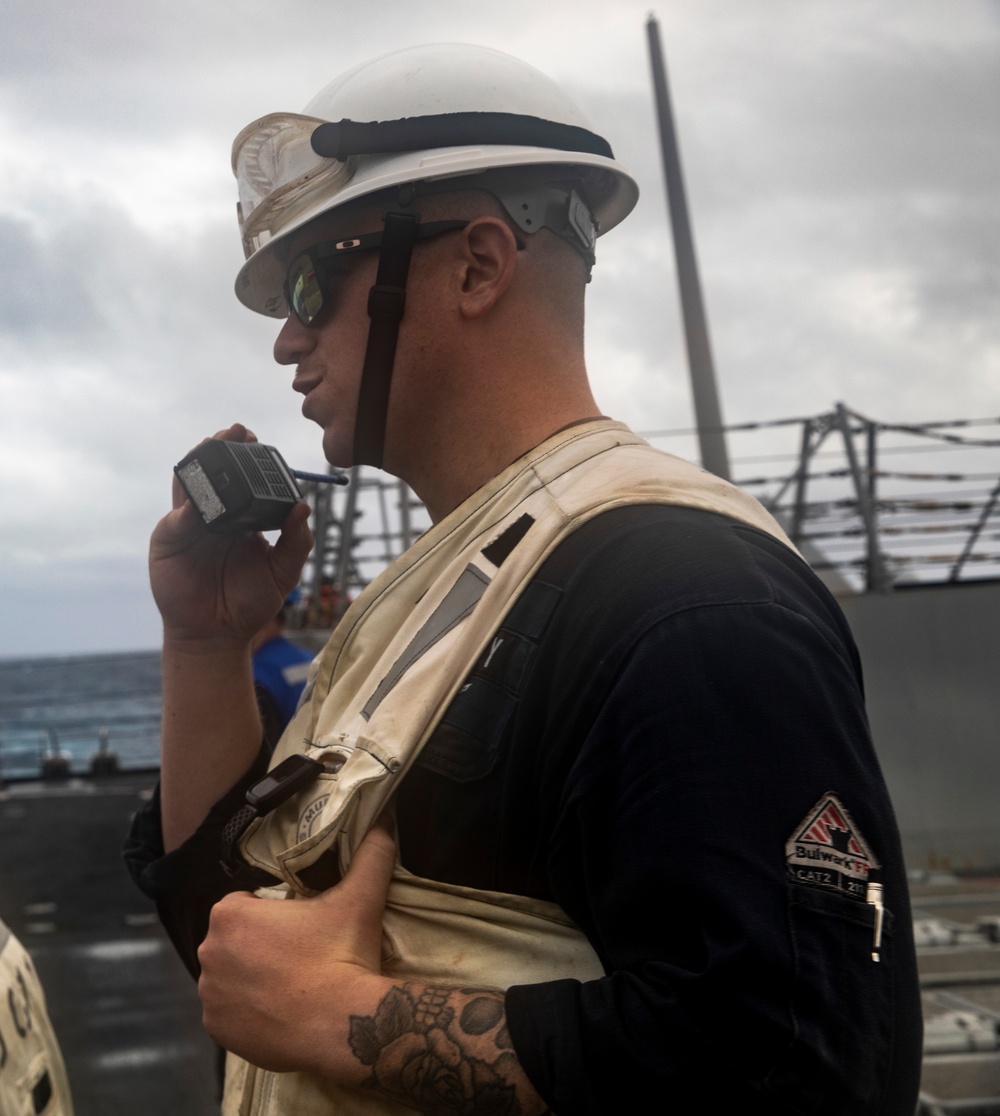 Sailors Aboard USS Ralph Johnson Conduct Replenishment-at-Sea with USNS Guadalupe (T-AO-200)