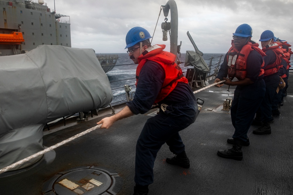 Sailors Aboard USS Ralph Johnson Conduct Replenishment-at-Sea with USNS Guadalupe (T-AO-200)