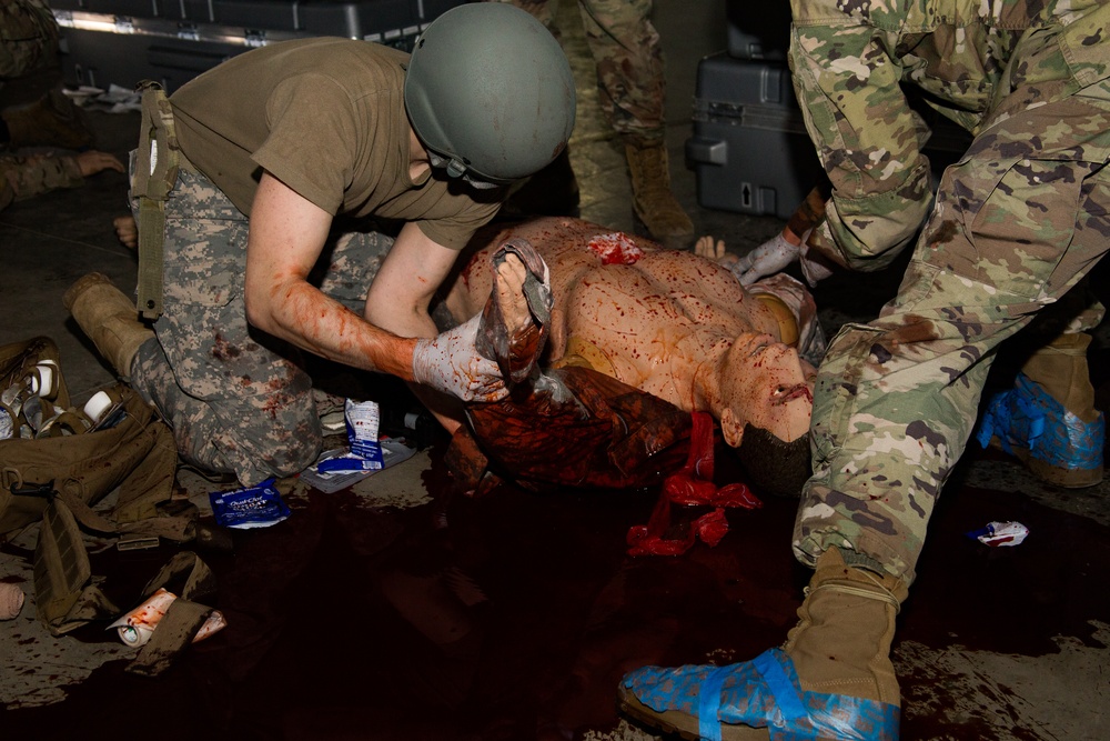 Members form the 382nd Military Police Battalion testing on the Combat Lifesaving skills