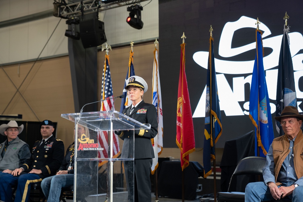 Navy Admiral Provides Oath of Enlistment to Recruits at Rodeo