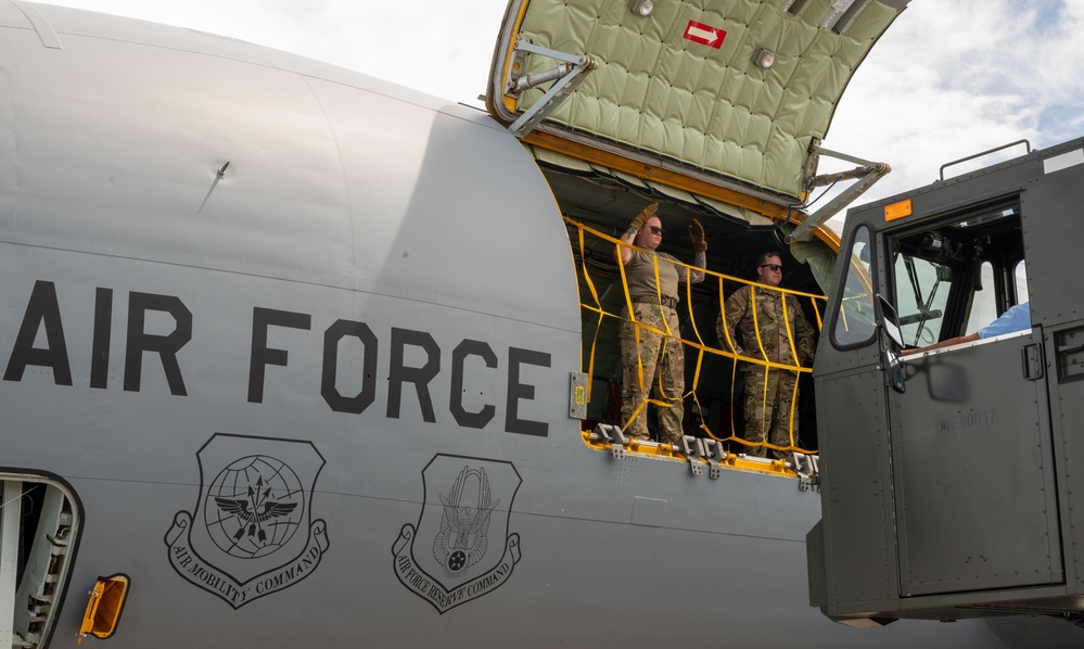 Cargo upload during a Bomber Task Force deployment to Naval Support Facility Diego Garcia