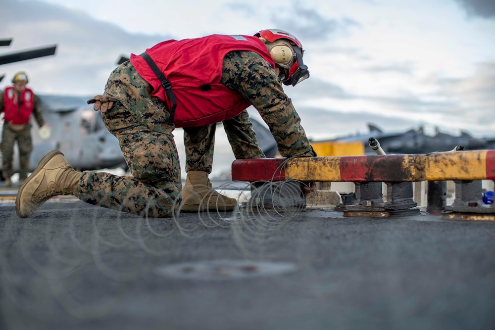 EOD Marines with CLB-11, 11th MEU conduct a volumetric charge range aboard USS Essex (LHD 2)