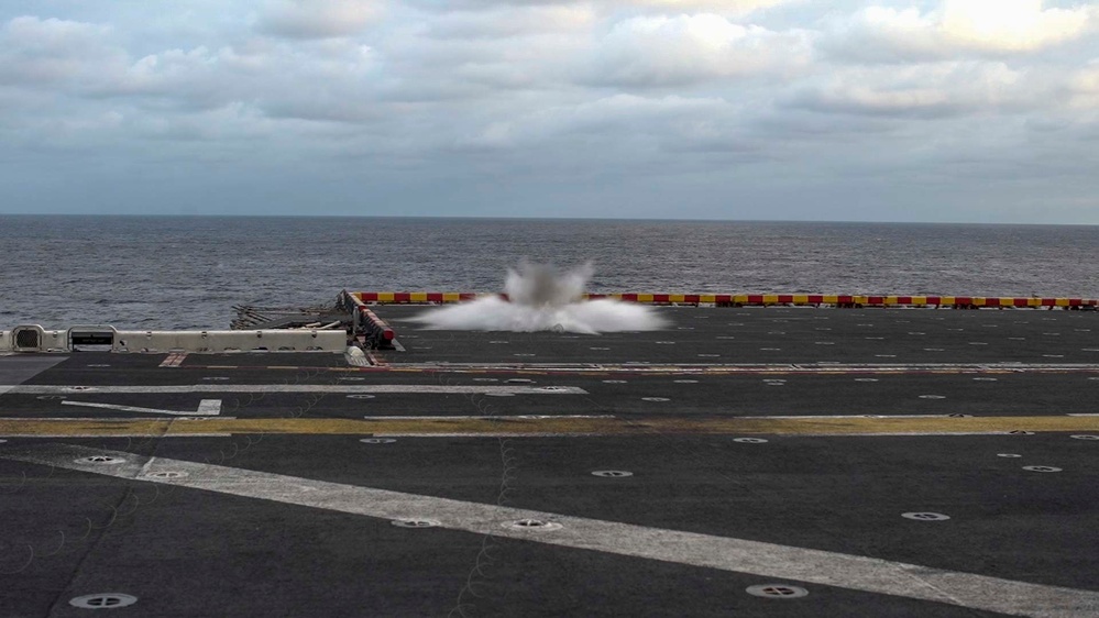 EOD Marines with CLB-11, 11th MEU conduct a volumetric charge range aboard USS Essex (LHD 2)