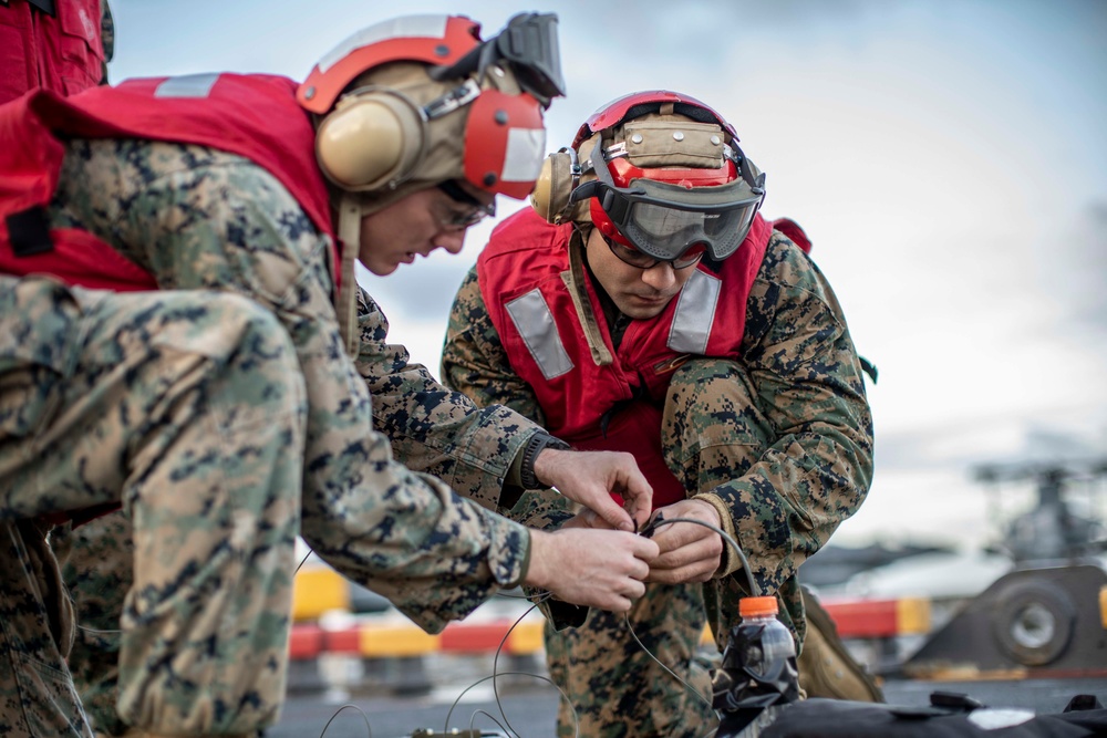 EOD Marines with CLB-11, 11th MEU conduct a volumetric charge range aboard USS Essex (LHD 2)