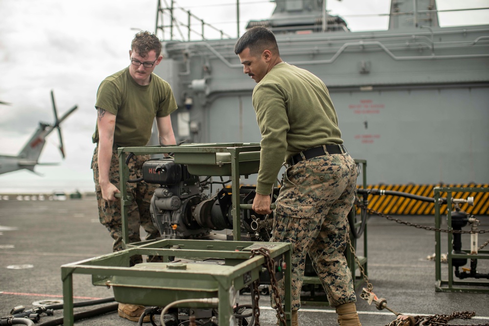 CLB-11, 11th MEU Marines conduct water purification with a LWPS aboard USS Essex (LHD 2)