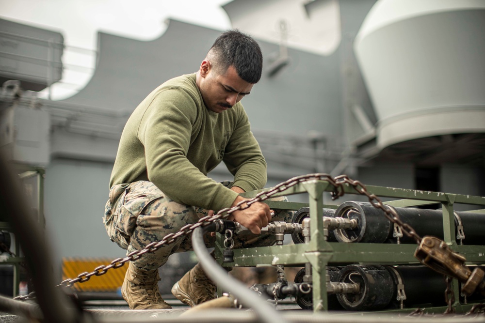 CLB-11, 11th MEU Marines conduct water purification with a LWPS aboard USS Essex (LHD 2)