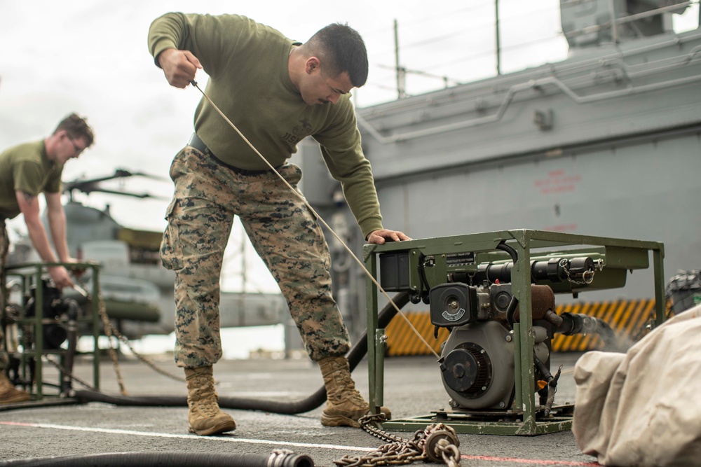 CLB-11, 11th MEU Marines conduct water purification with a LWPS aboard USS Essex (LHD 2)