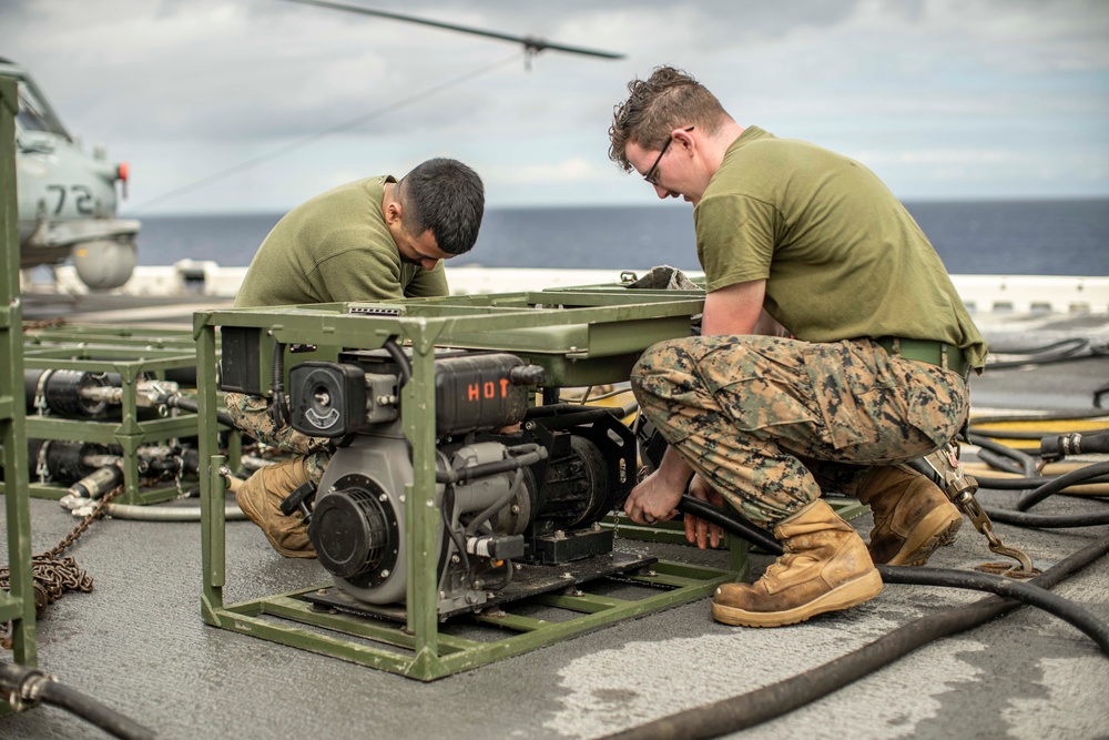 CLB-11, 11th MEU Marines conduct water purification with a LWPS aboard USS Essex (LHD 2)