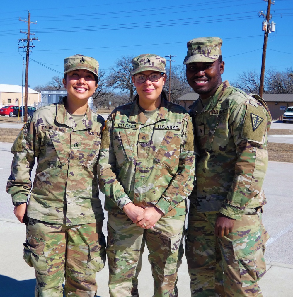 Sgt. Lydia Delgado of the 3D Medical Command (Deployment Support) Det. 11 promoted by friends mentors