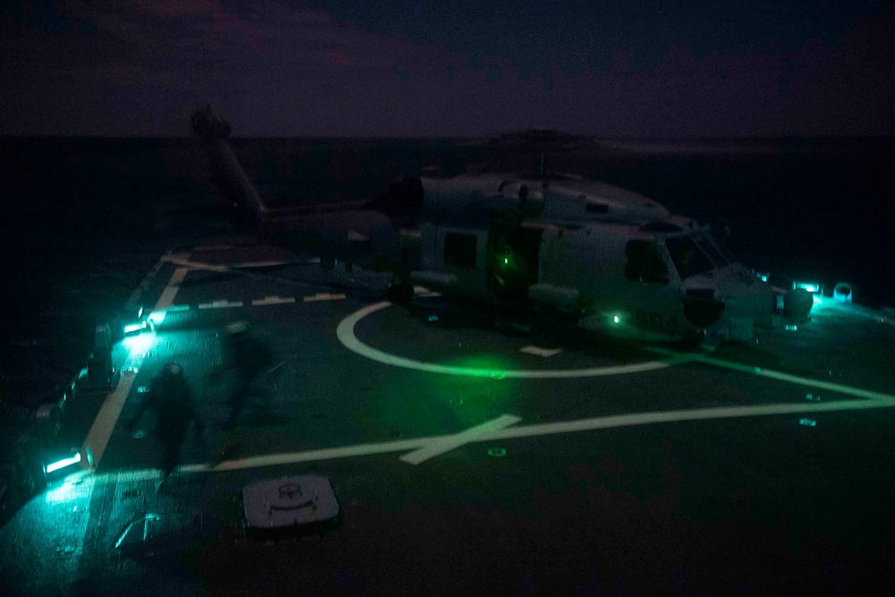 Aircraft prepares to take off from USS Gonzalez.