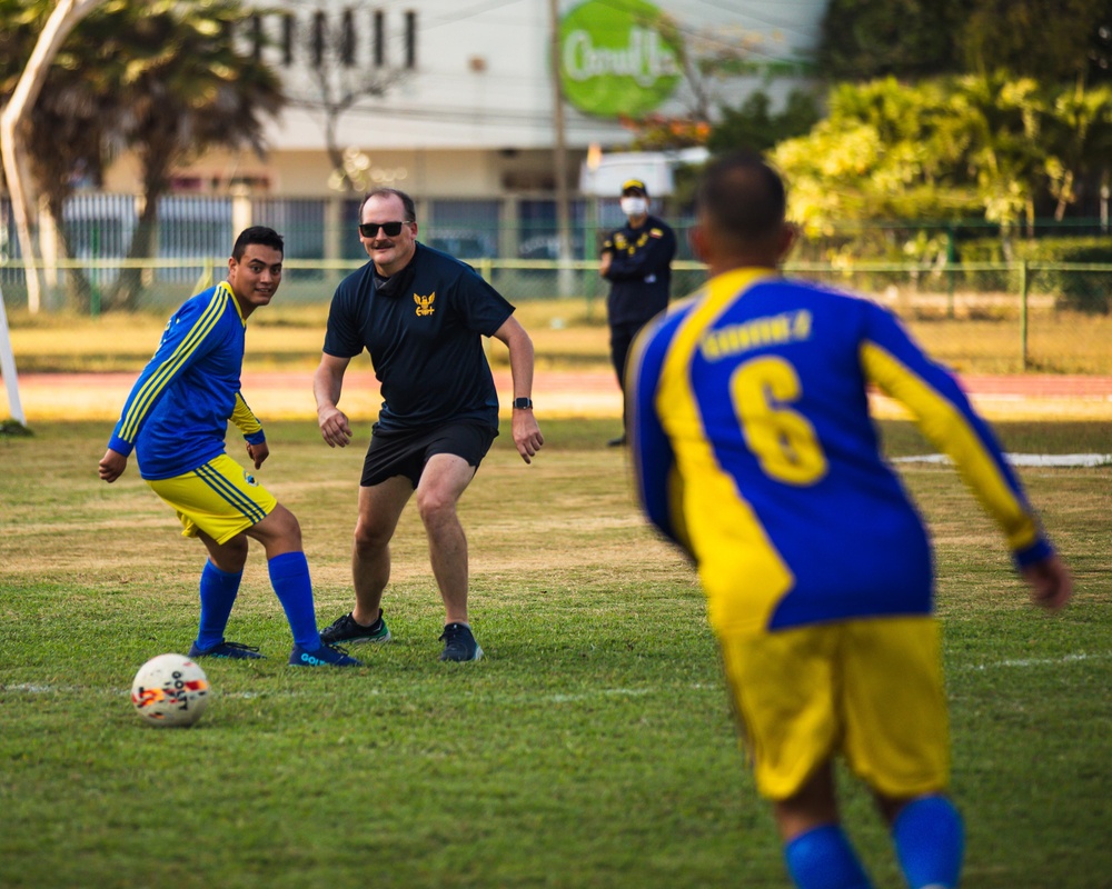 USS Billings Sailors and Coast Guard LEDET Play Soccer with Colombian Navy Sailors