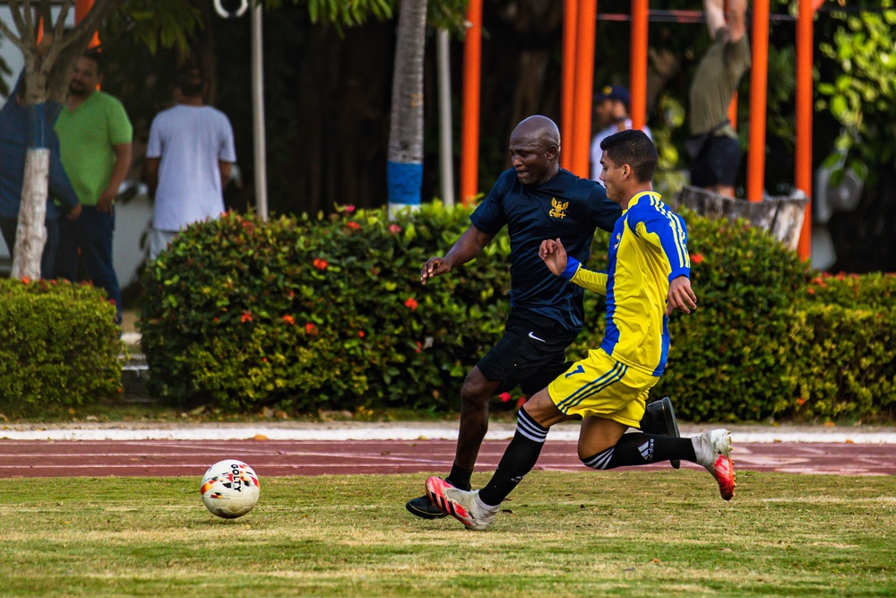 USS Billings Sailors and Coast Guard LEDET Play Soccer with Colombian Navy Sailors