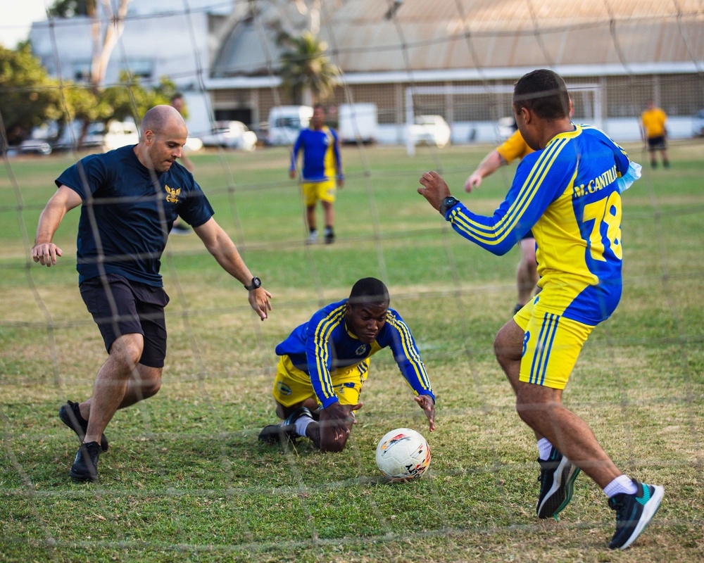 USS Billings Sailors and Coast Guard LEDET Play Soccer with Colombian Navy Sailors