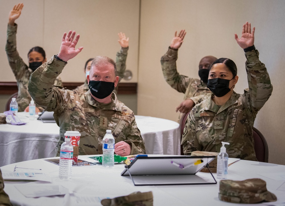 Lt. Gen. Richard W. Scobee visits Travis Air Force Base, CA