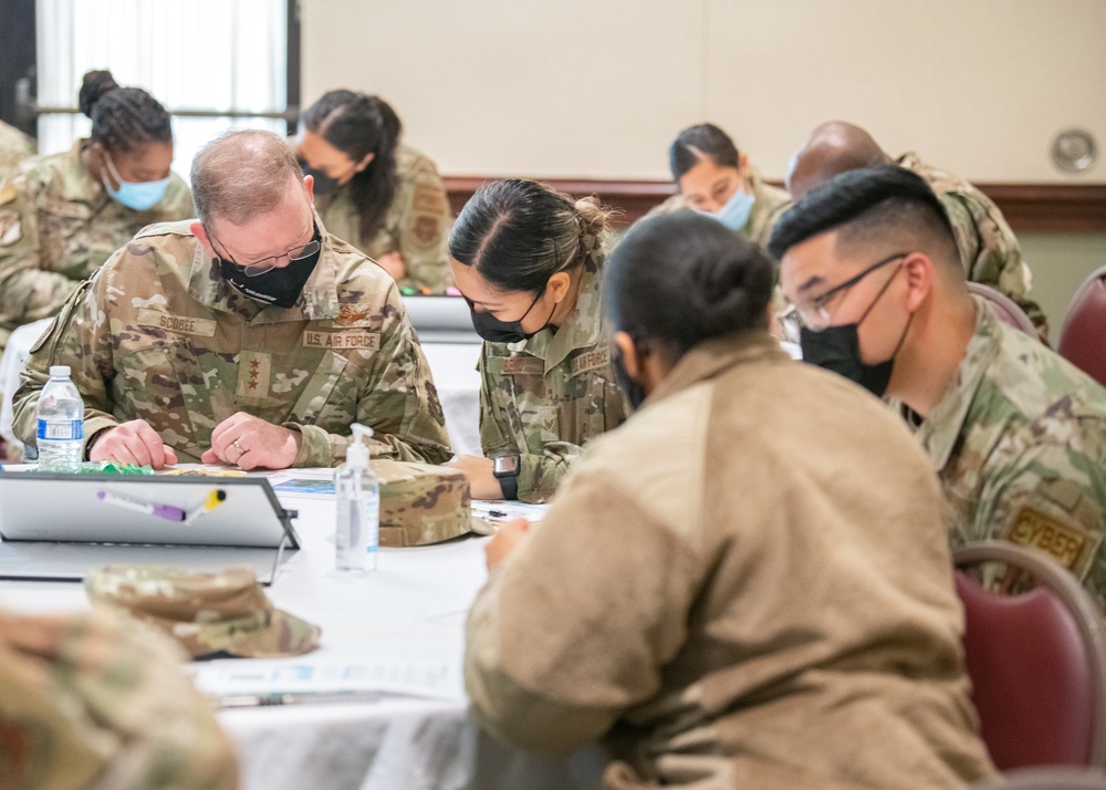 Lt. Gen. Richard W. Scobee visits Travis Air Force Base, CA