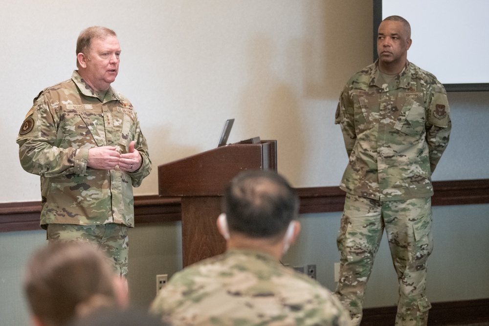 Lt. Gen. Richard W. Scobee visits Travis Air Force Base, CA