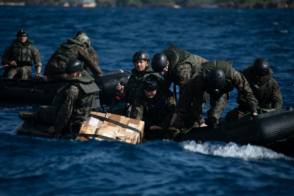 JWX 22 | CLB-4 Marines conduct amphibious resupply with Combat Rubber Raiding Craft