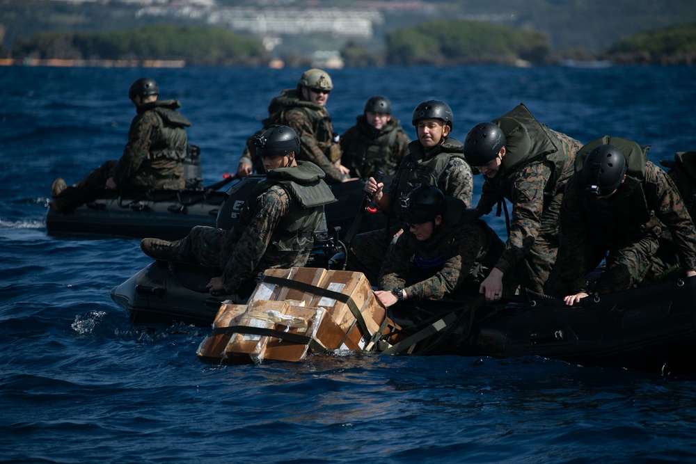 JWX 22 | CLB-4 Marines conduct amphibious resupply with Combat Rubber Raiding Craft