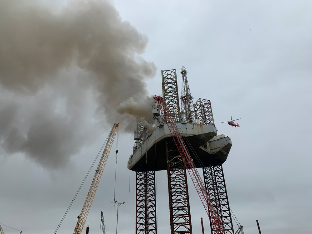 Coast Guard rescues 9 from rig on fire near Sabine Pass, Texas