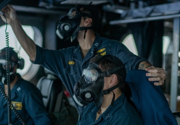 USS Jackson (LCS 6) Sailors conduct a chemical, biological, radiological (CBR) drill