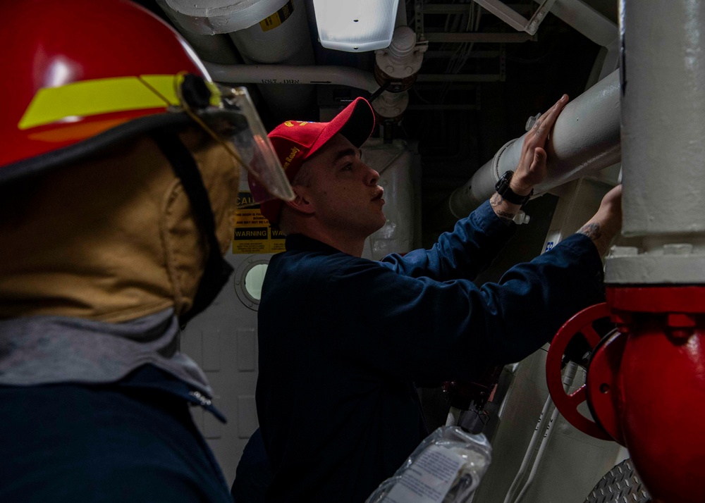 Gridley conducts a damage control drill