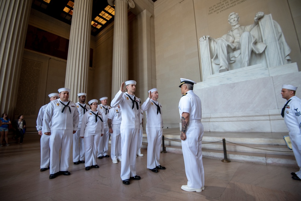MA2 Miller, MA3 Cox reenlistment ceremony