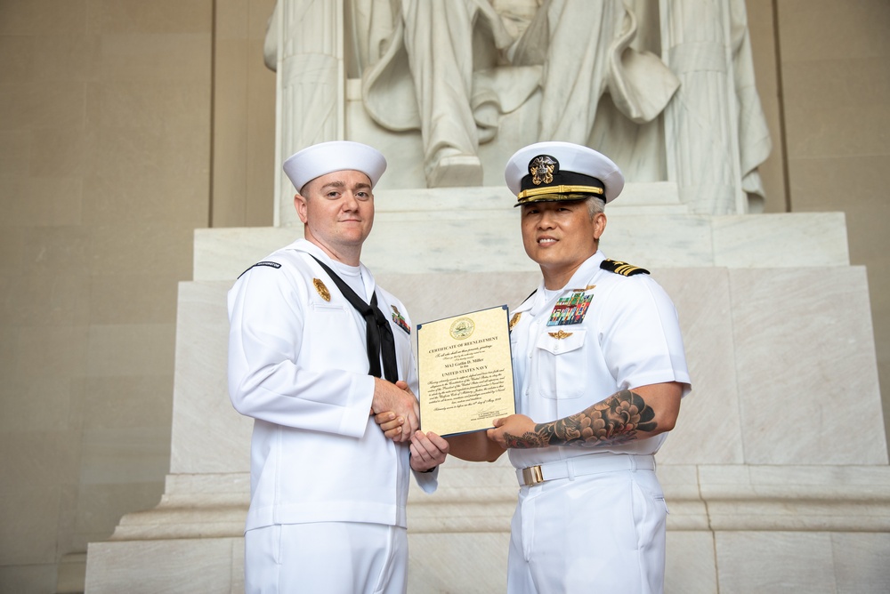 MA2 Miller, MA3 Cox reenlistment ceremony