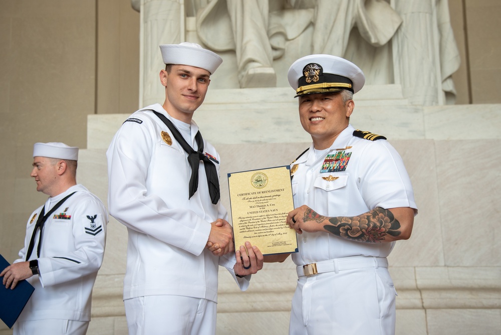 MA2 Miller, MA3 Cox reenlistment ceremony