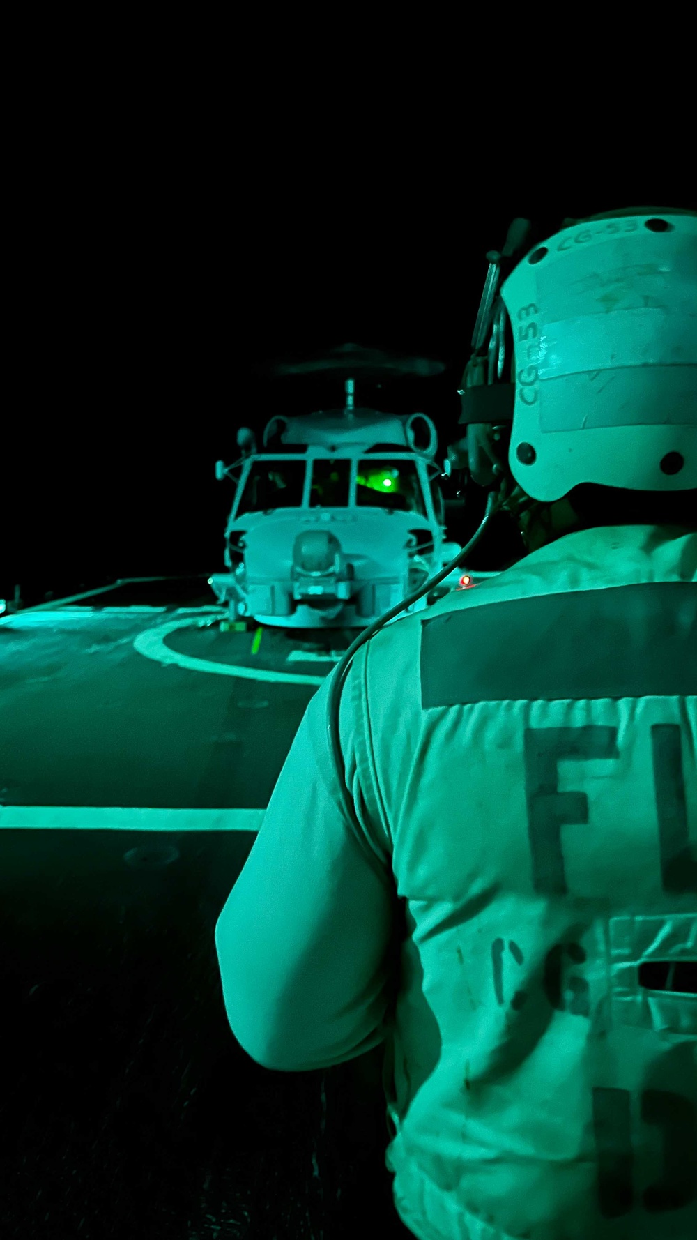 Night flight operations aboard Mobile Bay