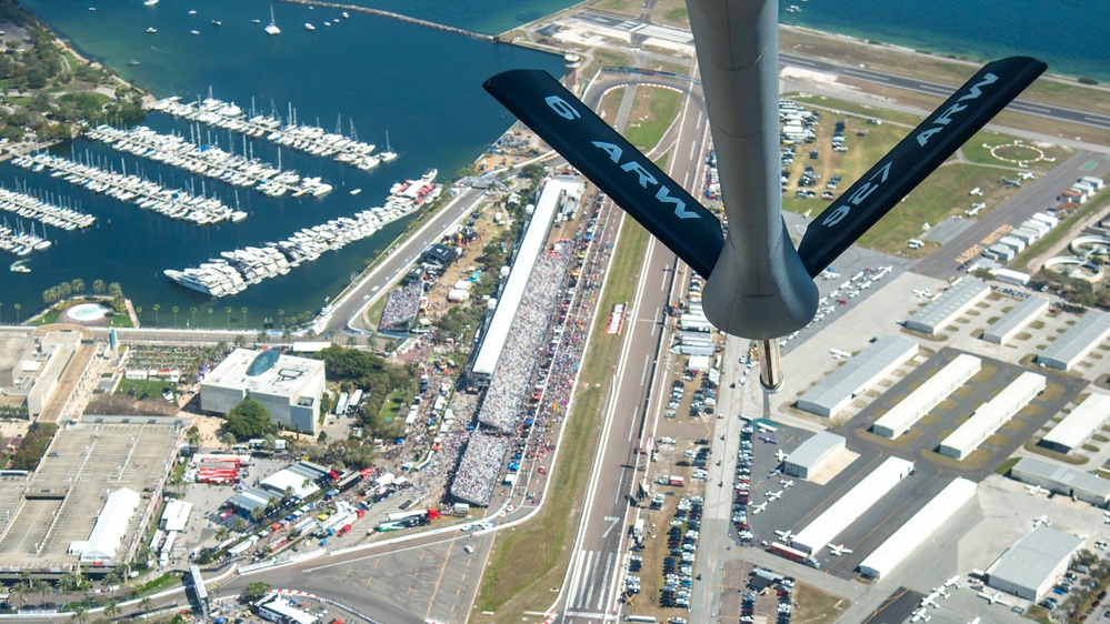 91st Air Refueling Squadron preforms Grand Prix flyover