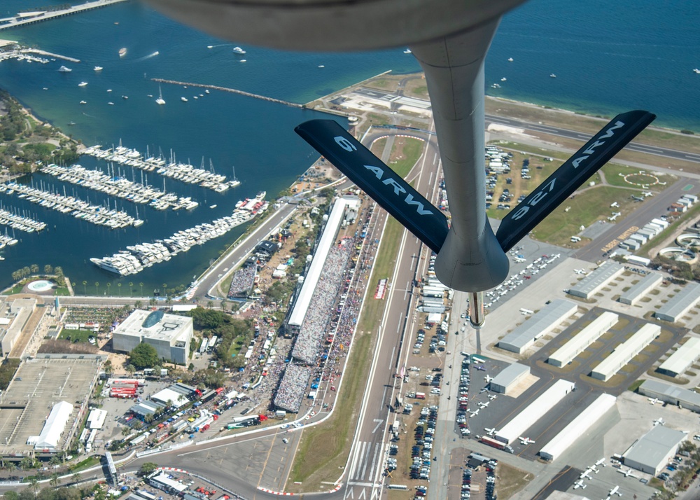 91st Air Refueling Squadron preforms Grand Prix flyover