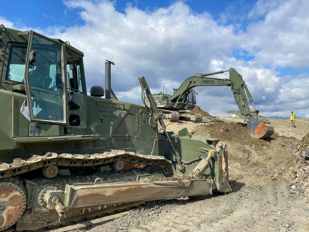 9th ESB and MWSS 172 Marines and NMCB THREE Seabees work cohesively to excavate for BASH project site