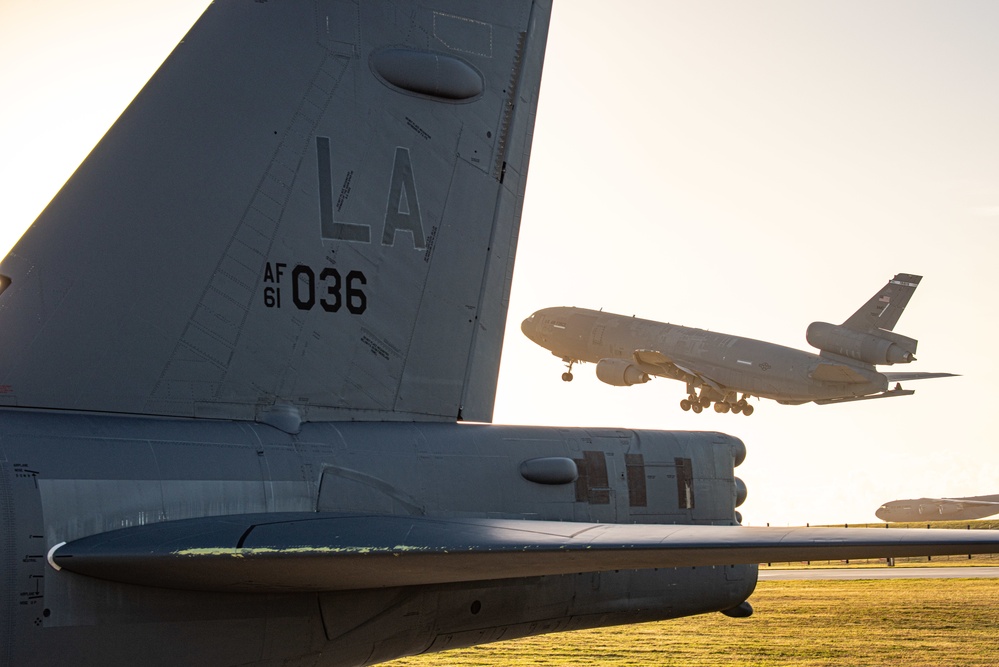 Barksdale B-52s take-off from Andersen AFB