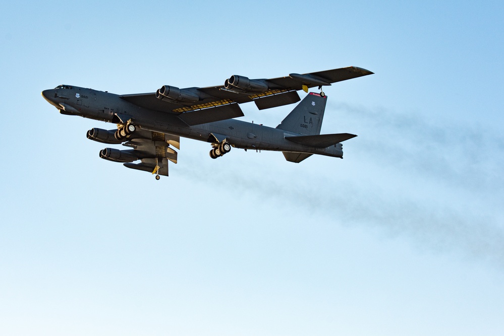 Barksdale B-52s take-off from Andersen AFB