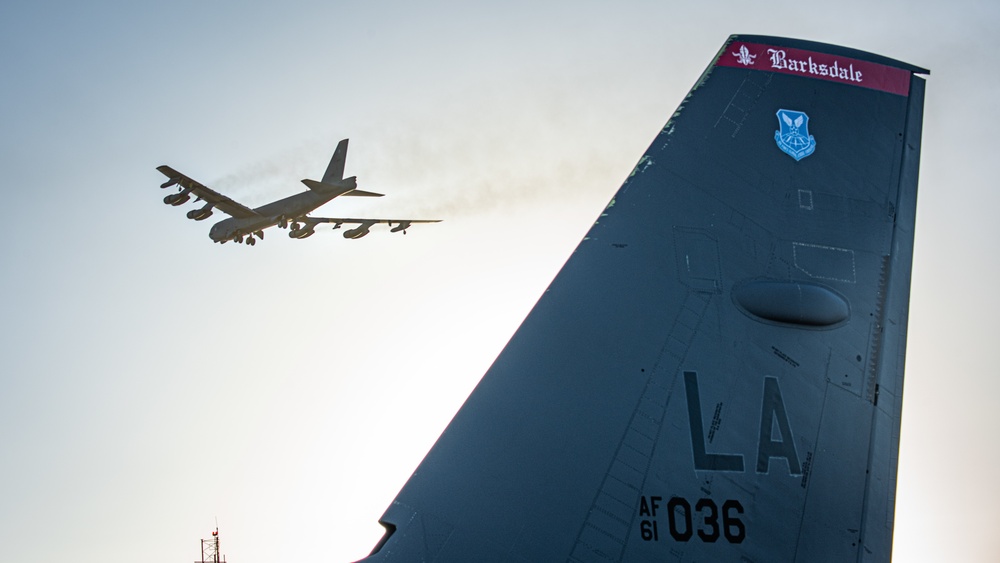 Barksdale B-52s take-off from Andersen AFB