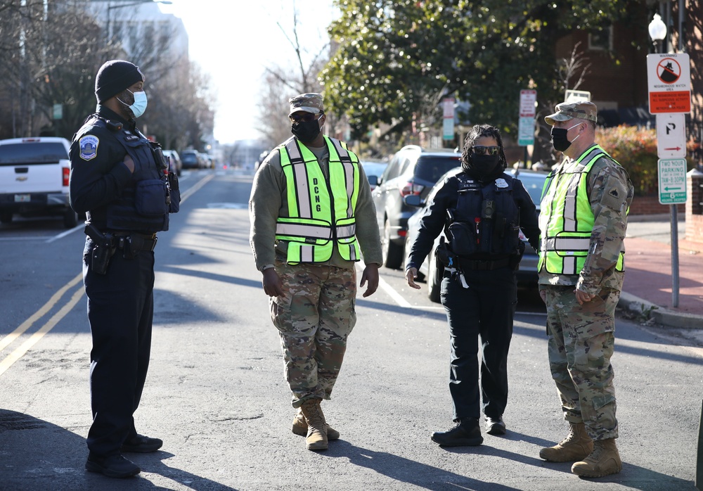District of Columbia Army National Guard Soldiers man a traffic control point