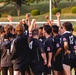 Zama High school Soccer team members and their coach were gaining motivation to win the game at the pitch on Apr 27, 2021.