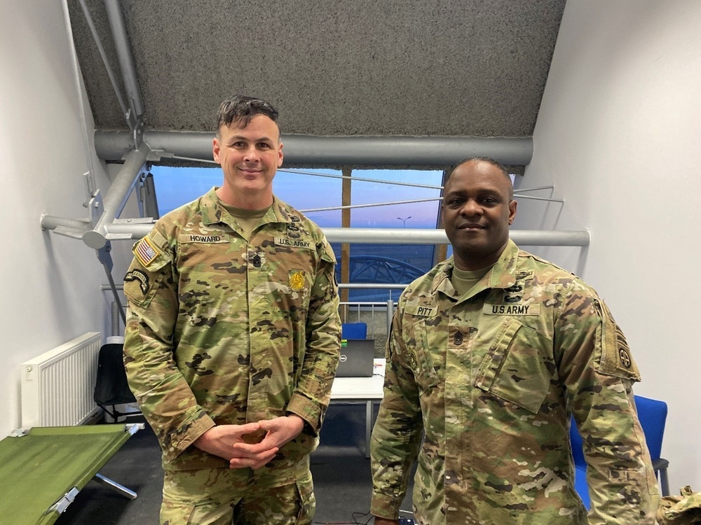 Command Sgt. Maj Sean Howard visits troops in Poland