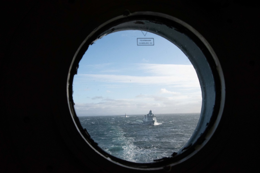 SNMG1 ships operate at sea during Exercise Dynamic Guard 22