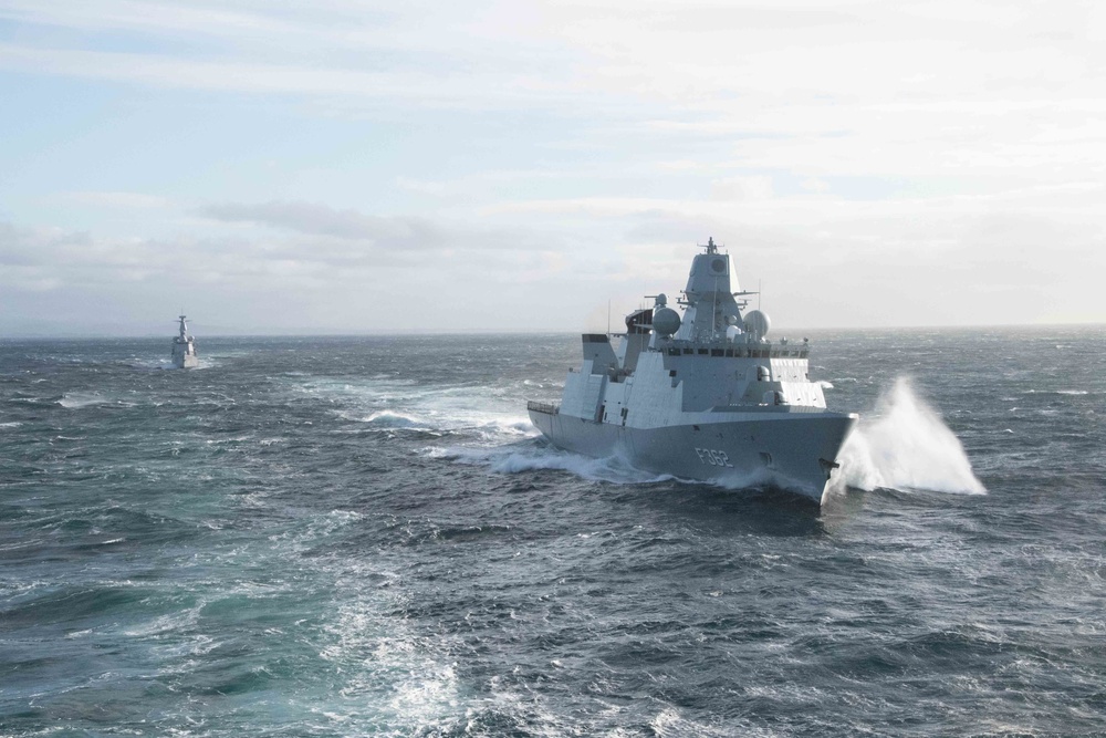 SNMG1 ships operate at sea during Exercise Dynamic Guard 22