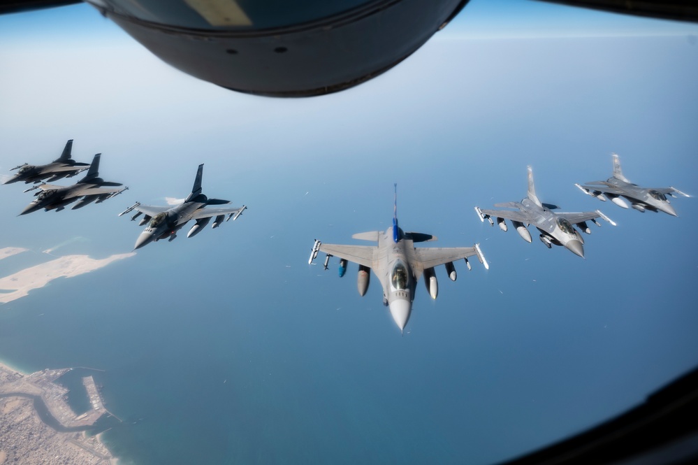 F-16's Connect with KC-135 over Arabian Gulf