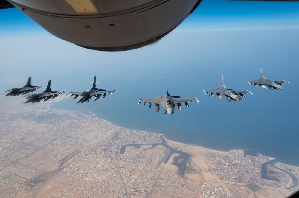 F-16's Connect with KC-135 over Arabian Gulf