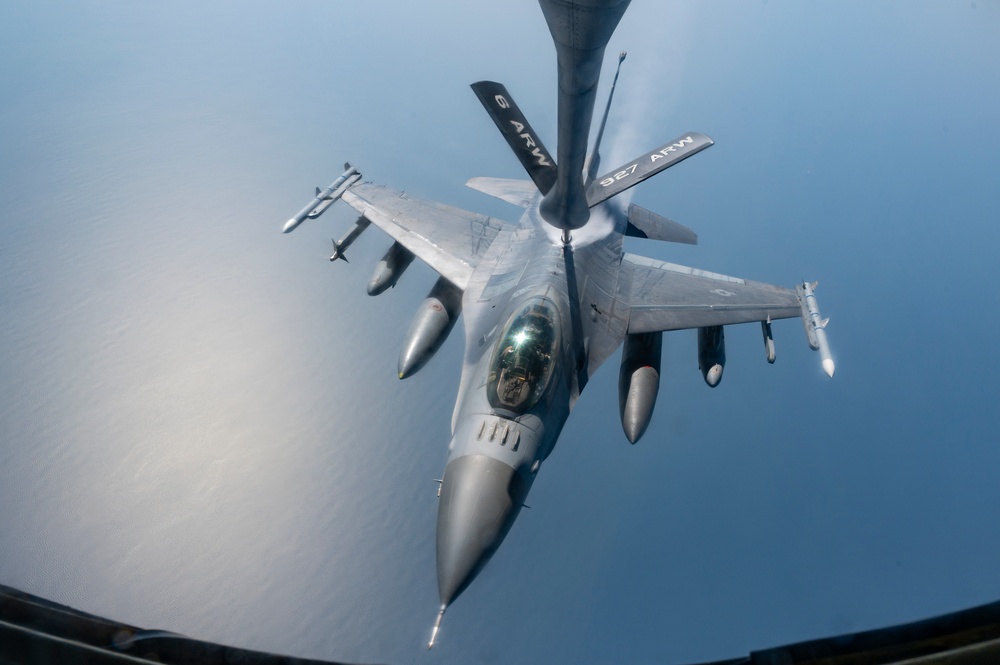 F-16's Connect with KC-135 over Arabian Gulf