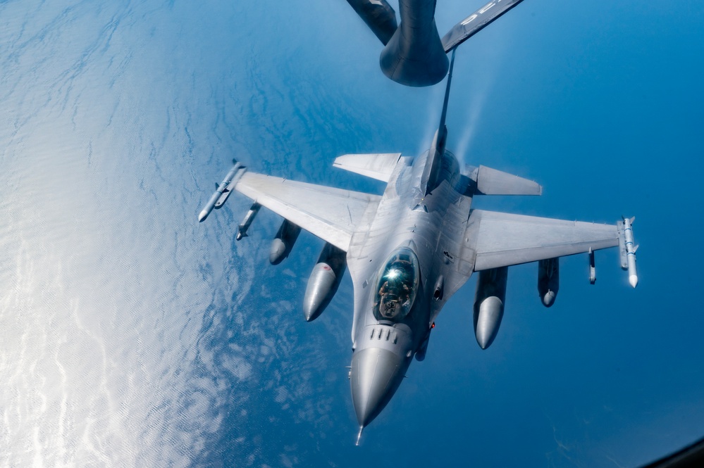 F-16's Connect with KC-135 over Arabian Gulf